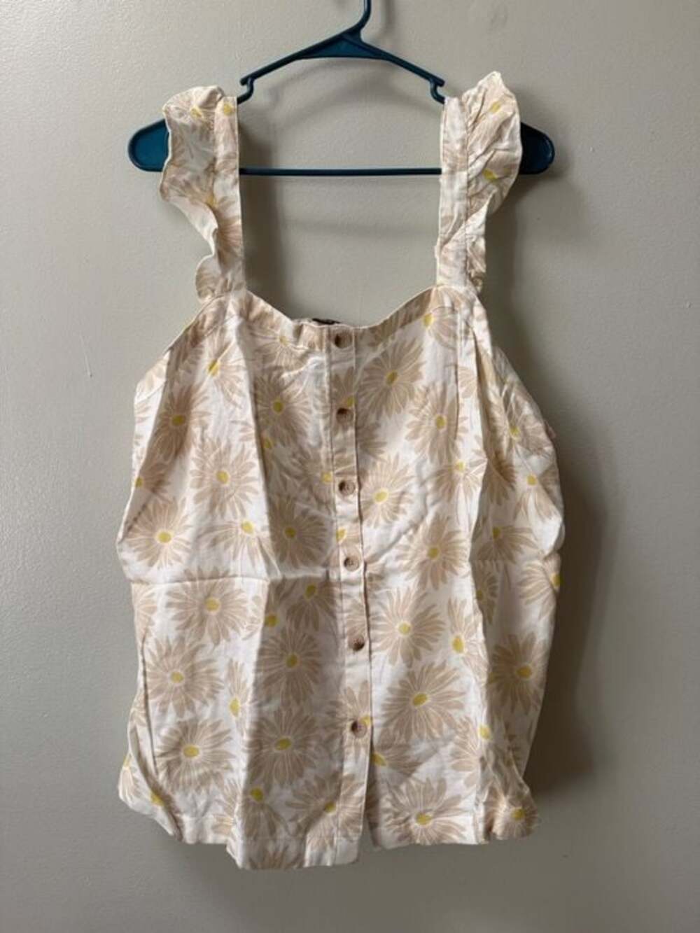 Torrid Beach Linen Eyelet Trim Shirt Womens 1X Cream Floral Print Tank Top